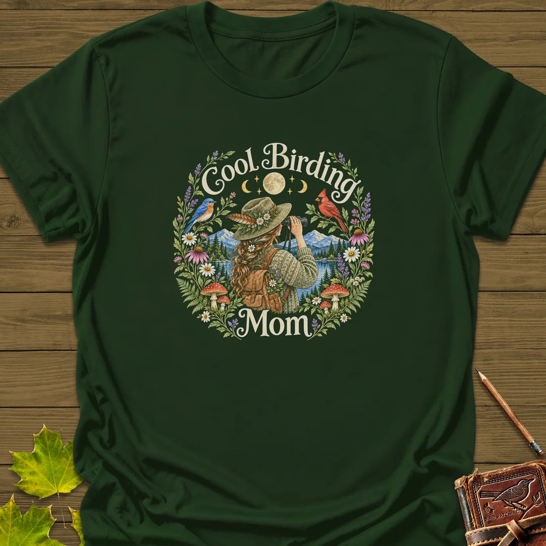 Wildflower Birding Mom T-Shirt in Forest Green