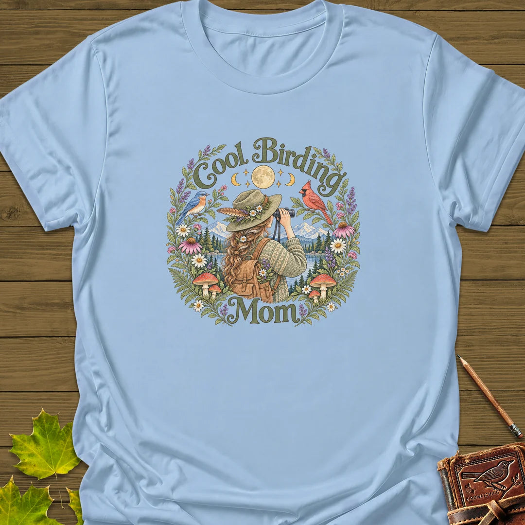 Wildflower Birding Mom T-Shirt in Light Blue
