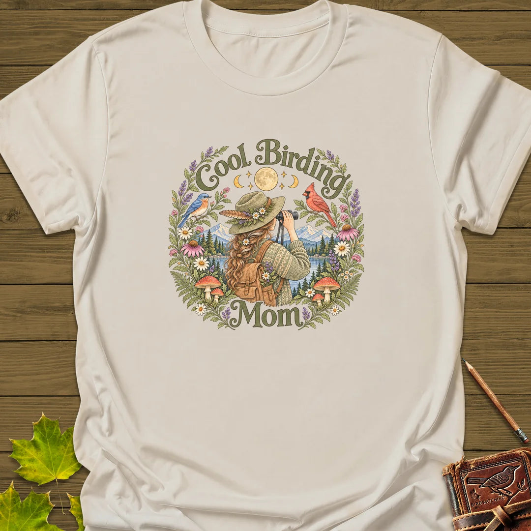 Wildflower Birding Mom T-Shirt in Natural