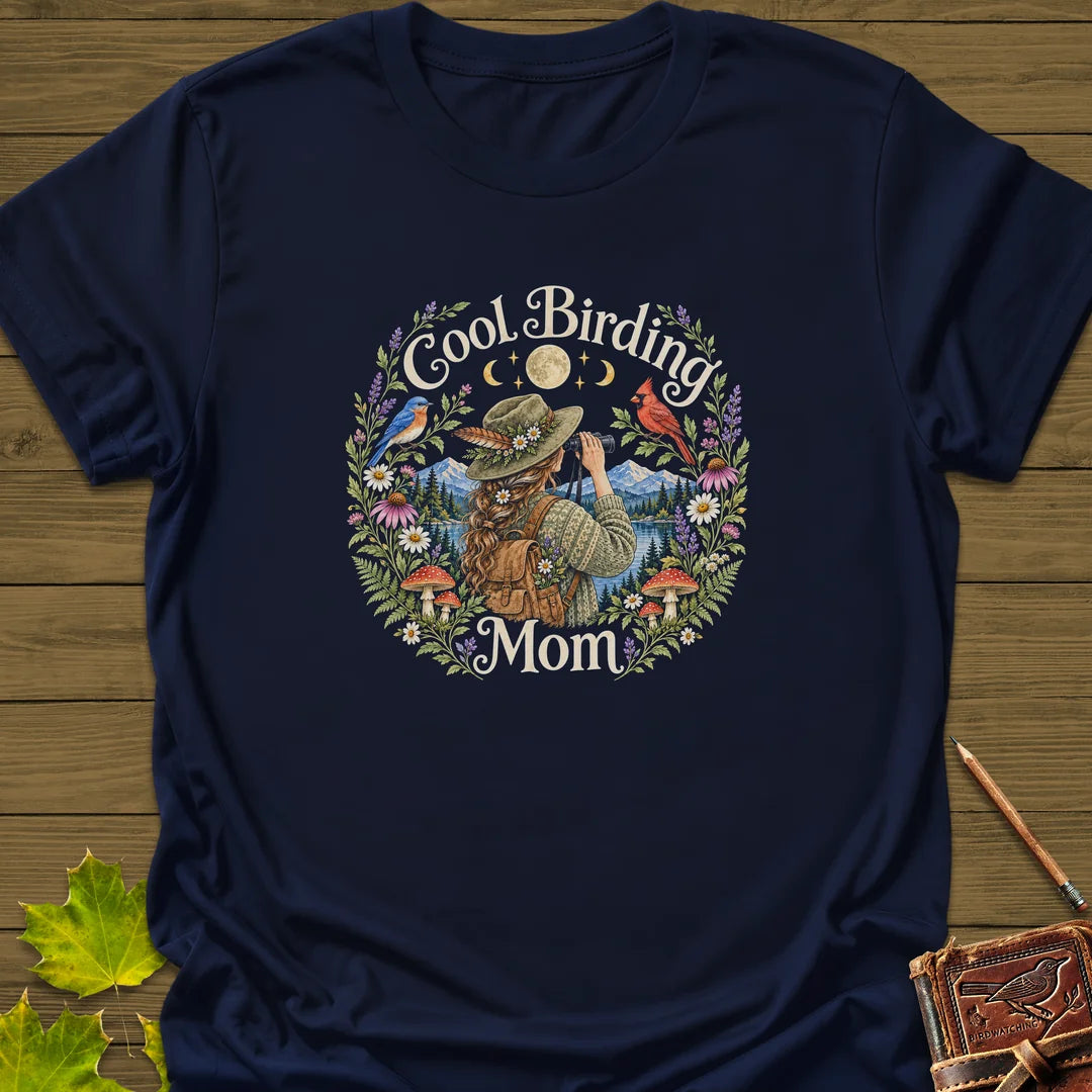Wildflower Birding Mom T-Shirt in Navy