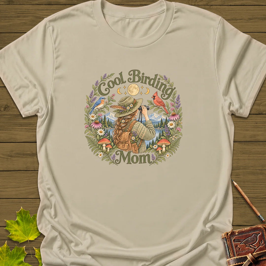 Wildflower Birding Mom T-Shirt in Sand