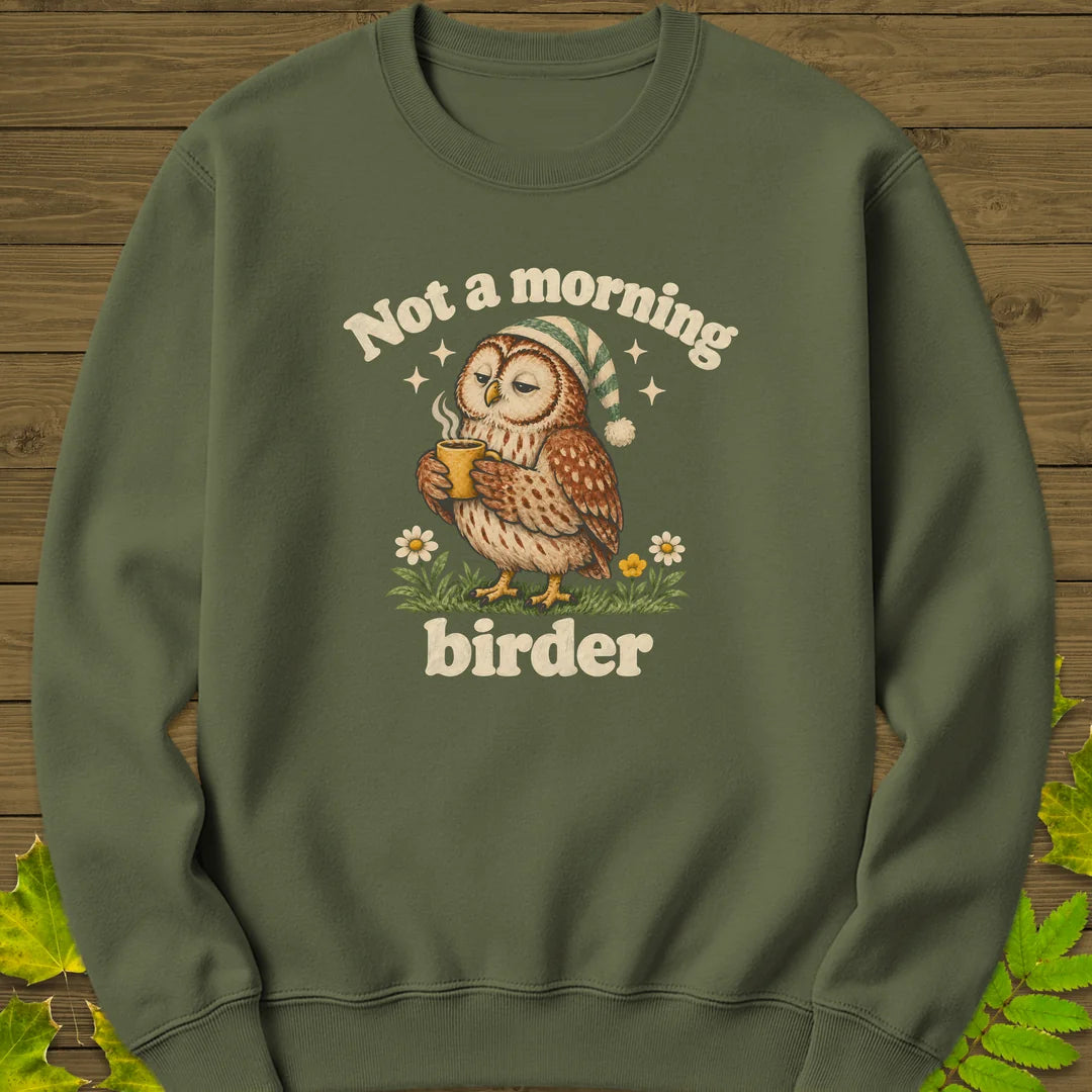 Not A Morning Birder Sweatshirt in Military Green