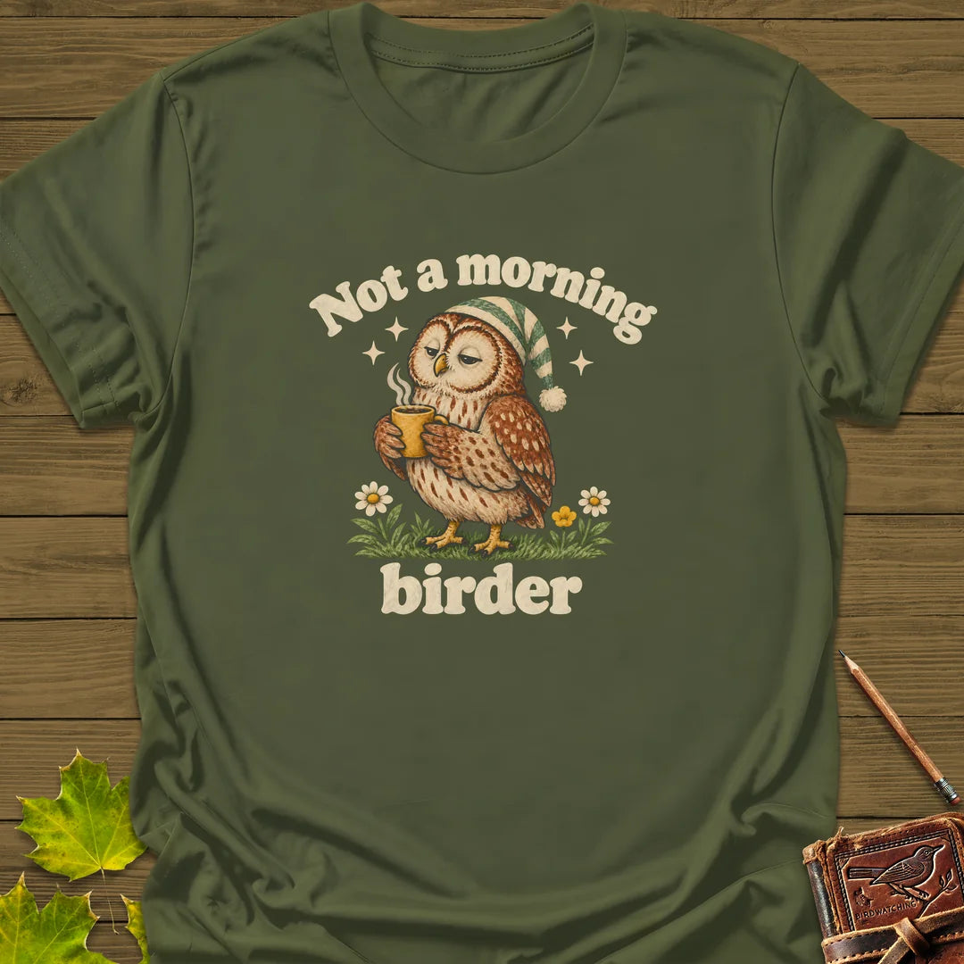 Not A Morning Birder T-Shirt in Military Green