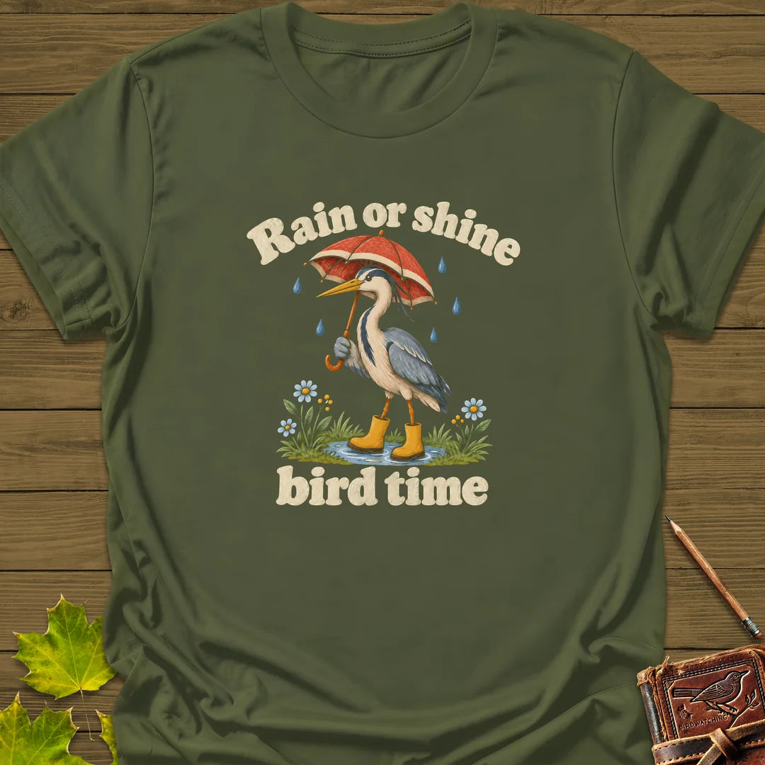 Rain Or Shine Birder T-Shirt in Military Green
