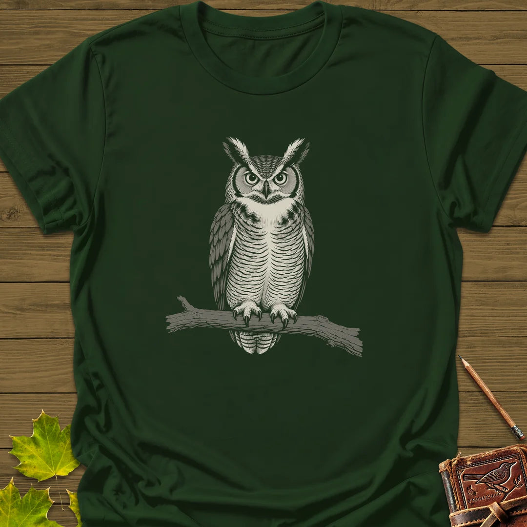 Bare Branch Owl T-Shirt in Forest Green