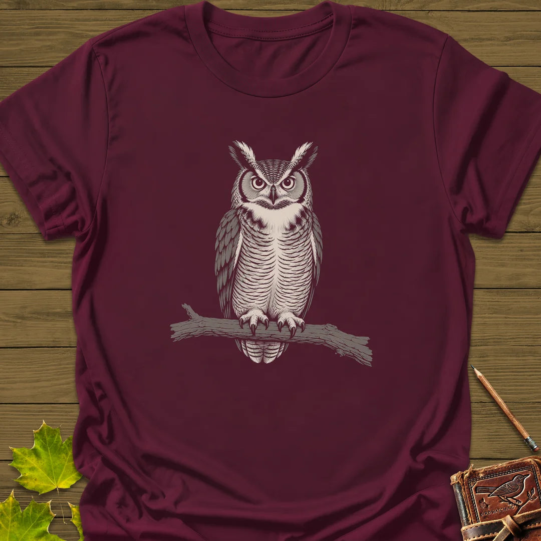 Bare Branch Owl T-Shirt in Maroon