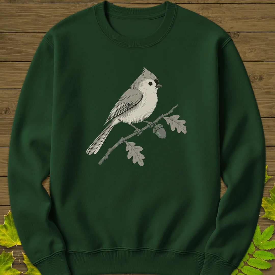Acorn Titmouse Sweatshirt in Forest Green