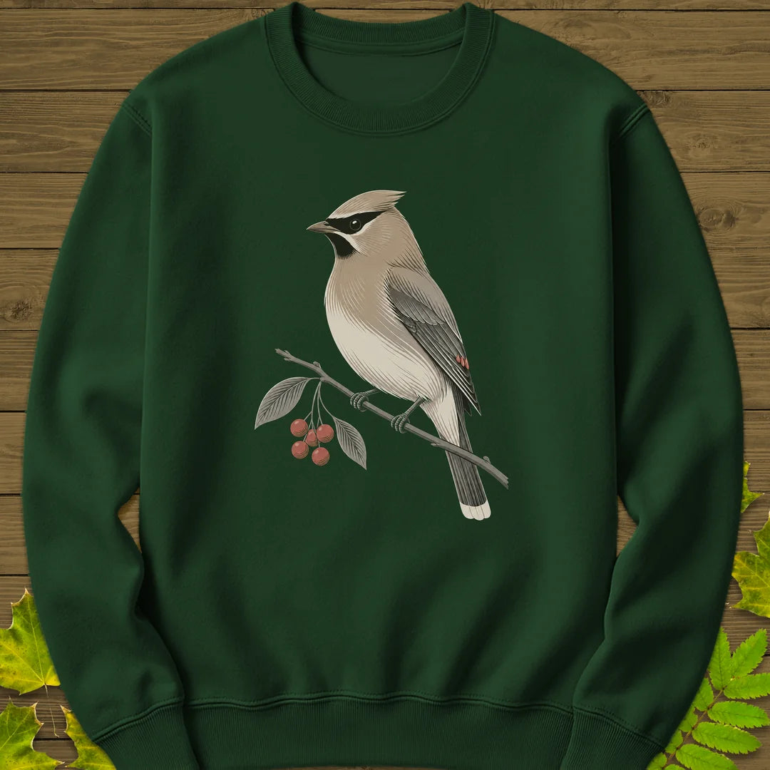 Waxwing Serviceberry Sweatshirt in Forest Green