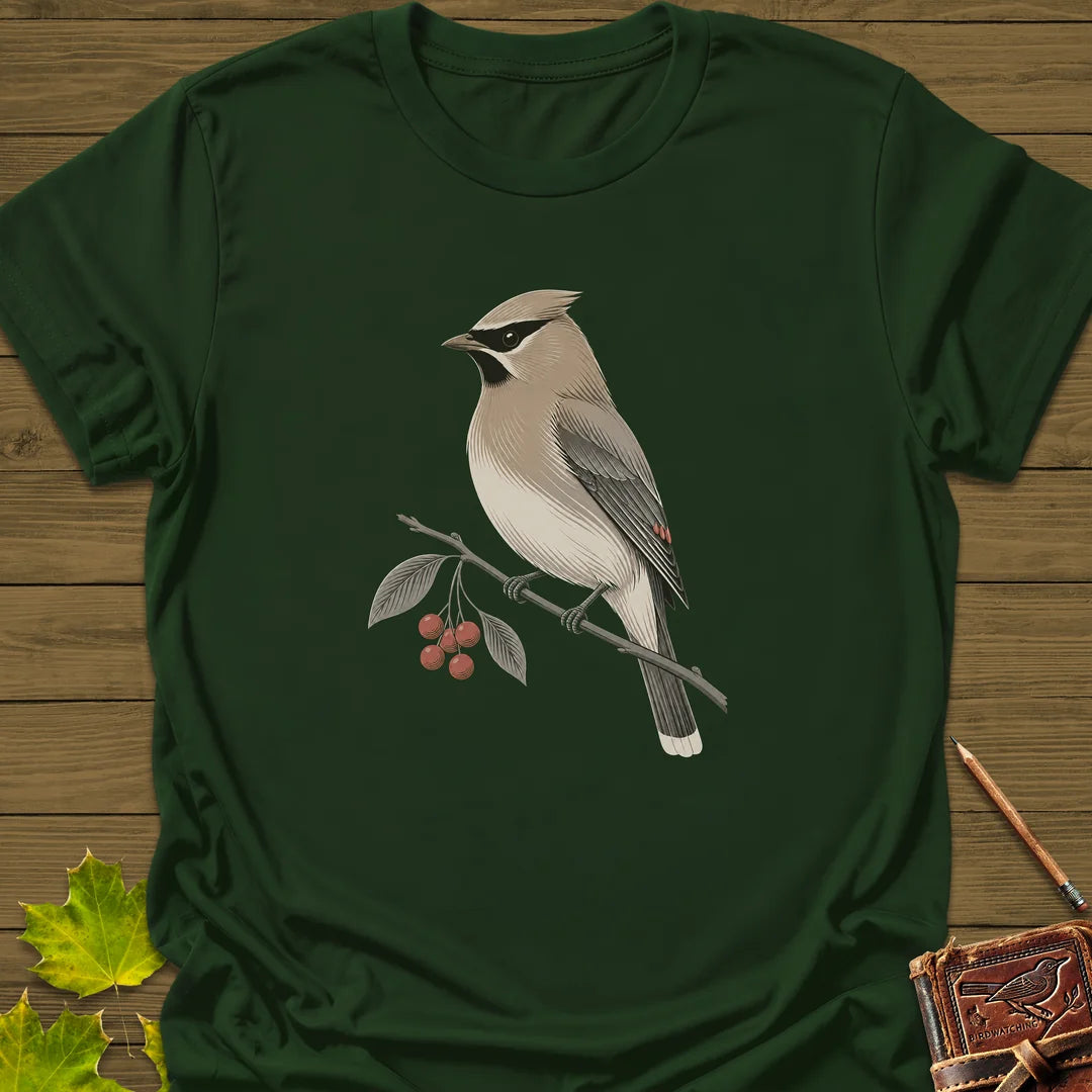 Waxwing Serviceberry T-Shirt in Forest Green