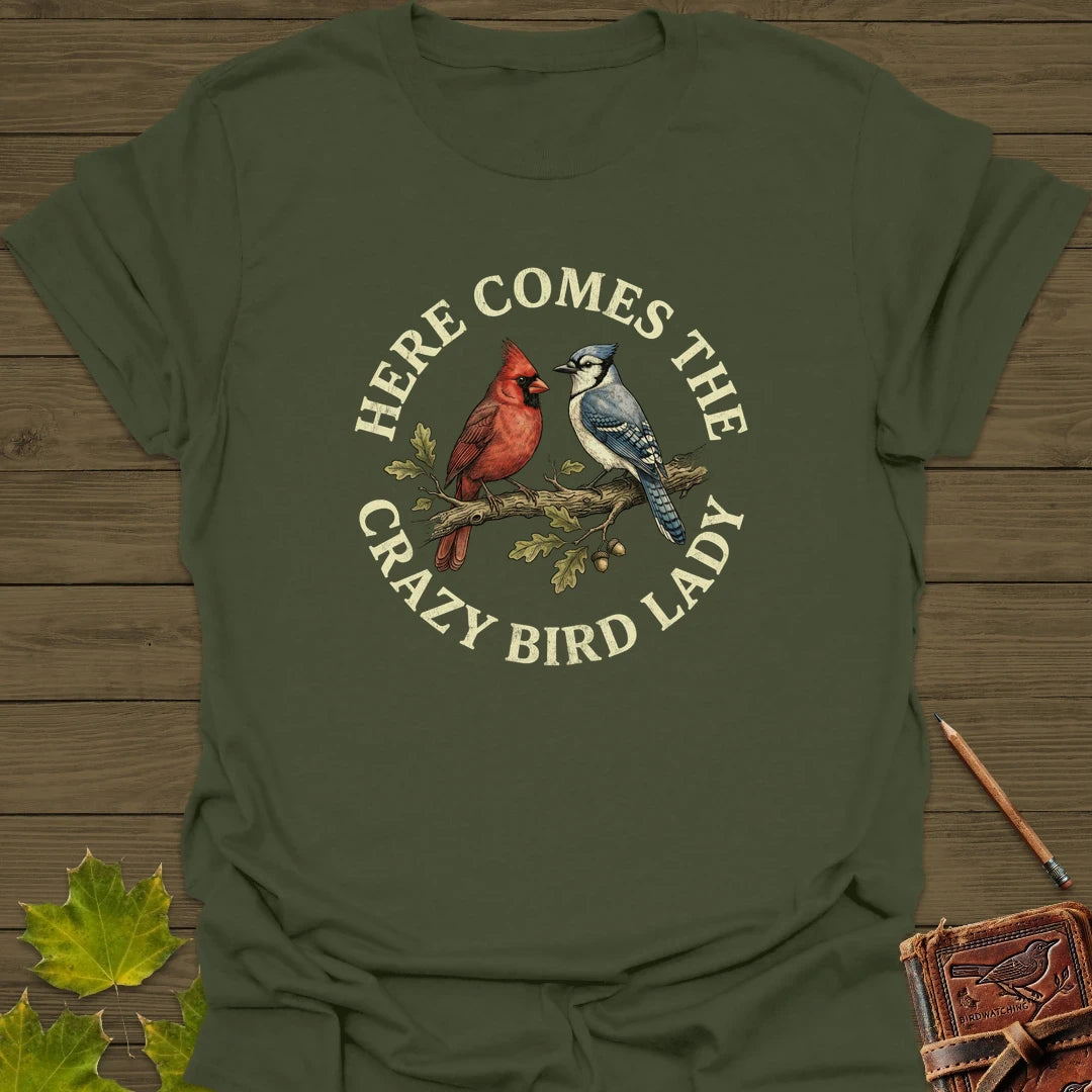 Crazy Bird Lady T-Shirt Military Green