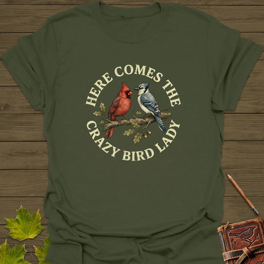 Crazy Bird Lady T-Shirt Military Green