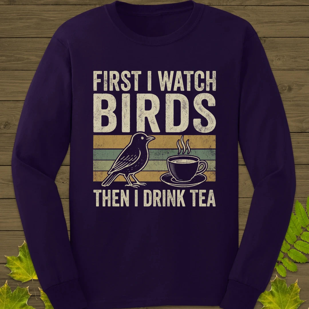 Birds Then Tea Long Sleeve Purple