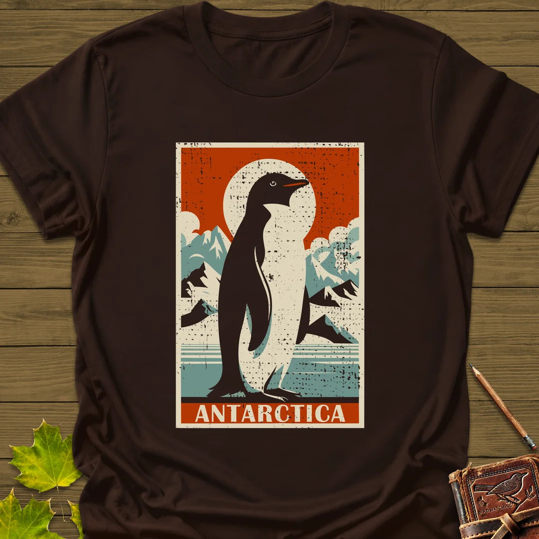 Penguin Travel Poster T-Shirt in Dark Chocolate