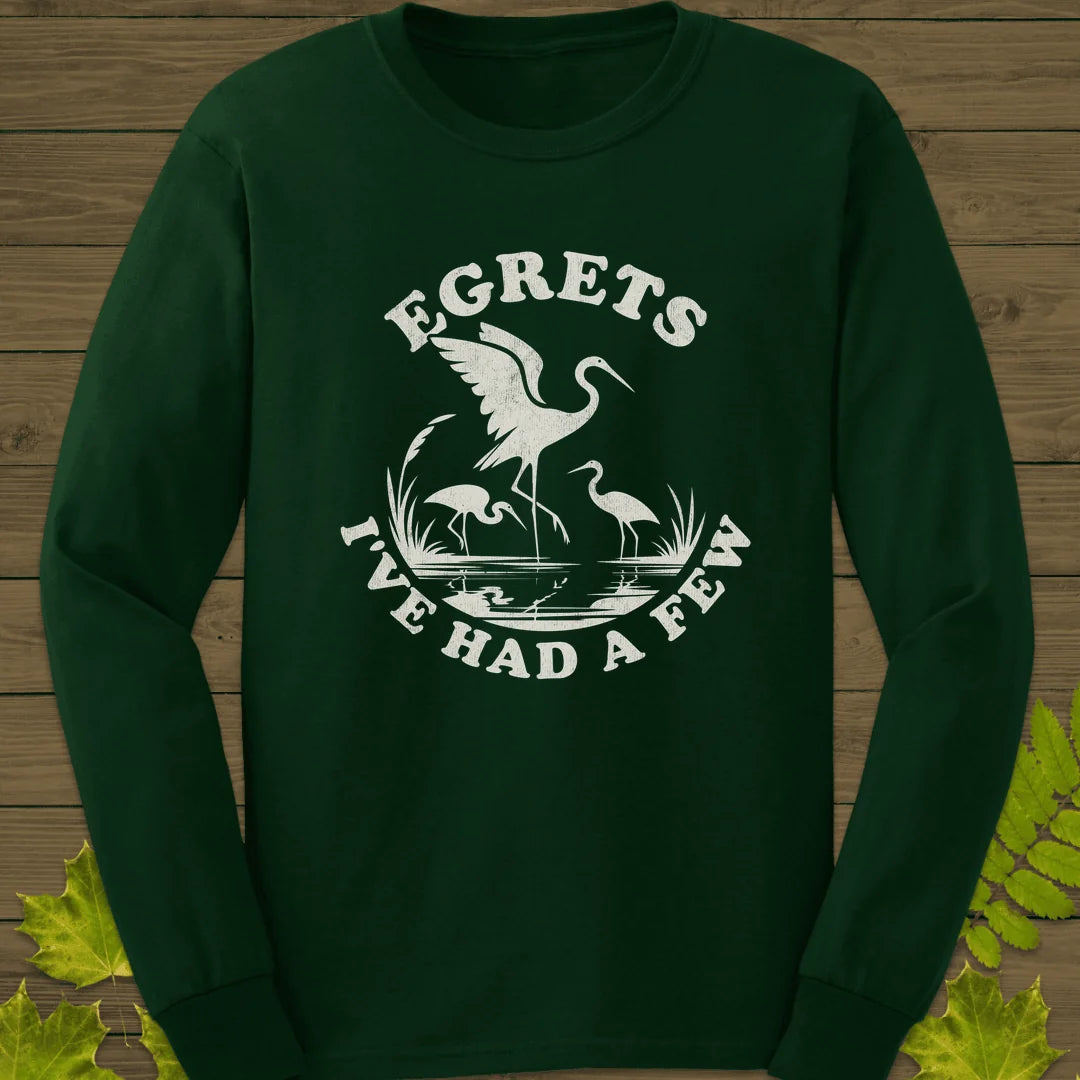 Egret Bird Pun Long Sleeve in Forest Green