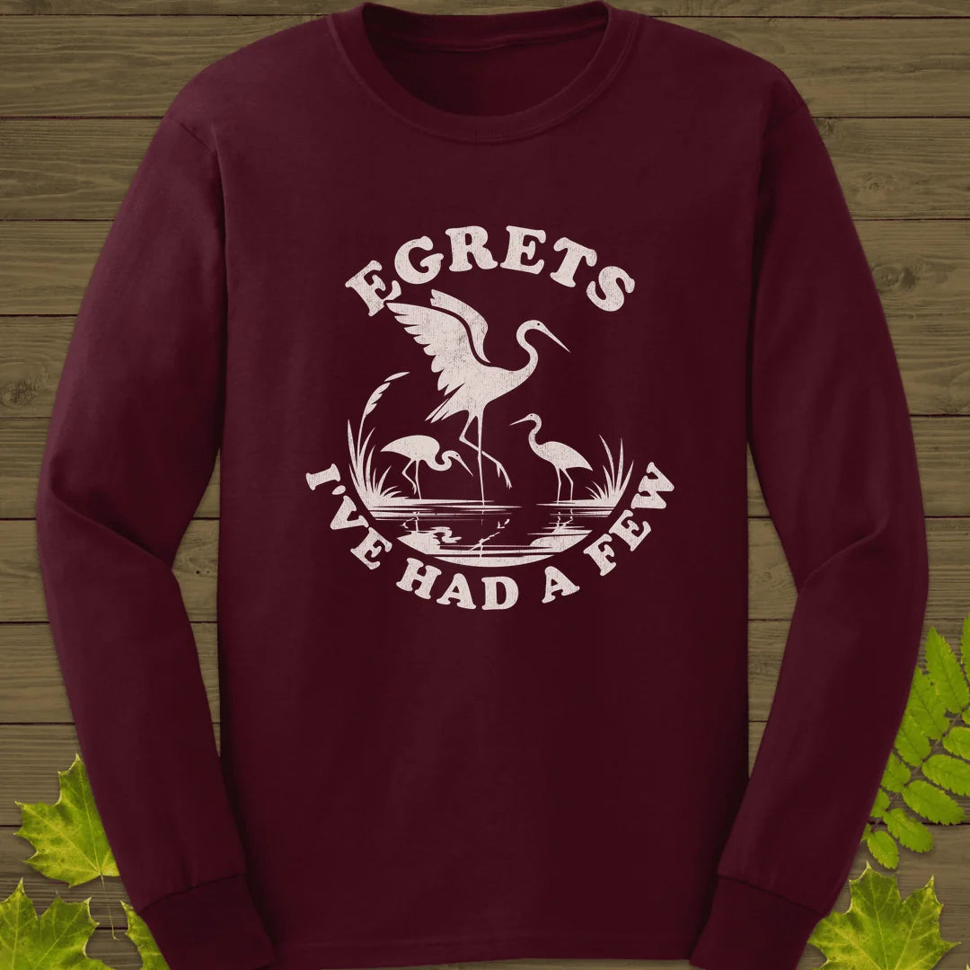 Egret Bird Pun Long Sleeve in Maroon