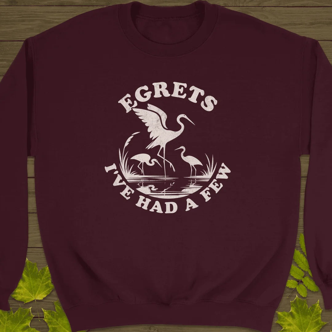 Egret Bird Pun Sweatshirt in Maroon