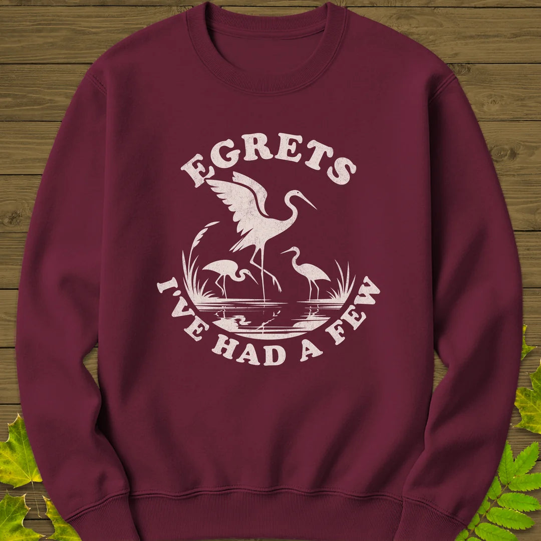 Egret Bird Pun Sweatshirt in Maroon