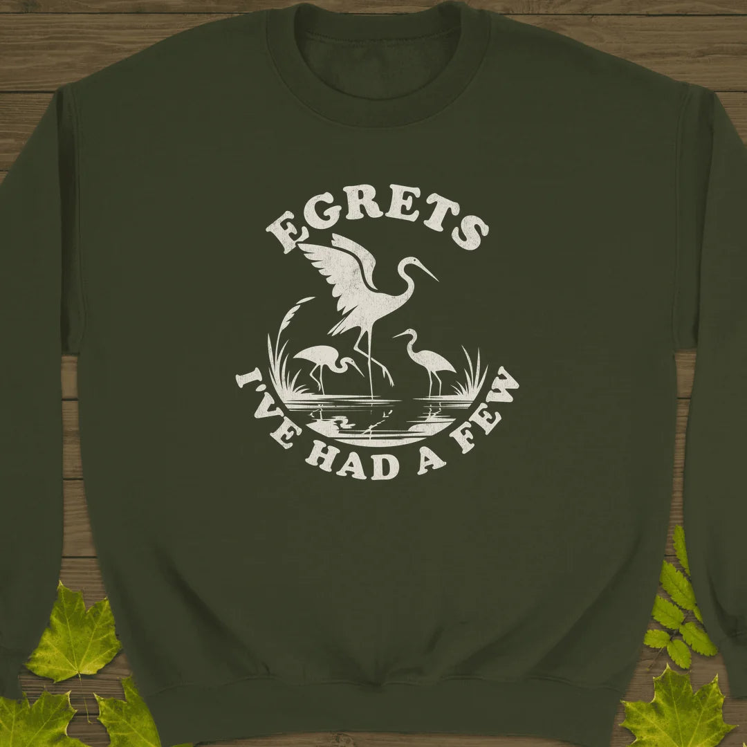 Egret Bird Pun Sweatshirt in Military Green