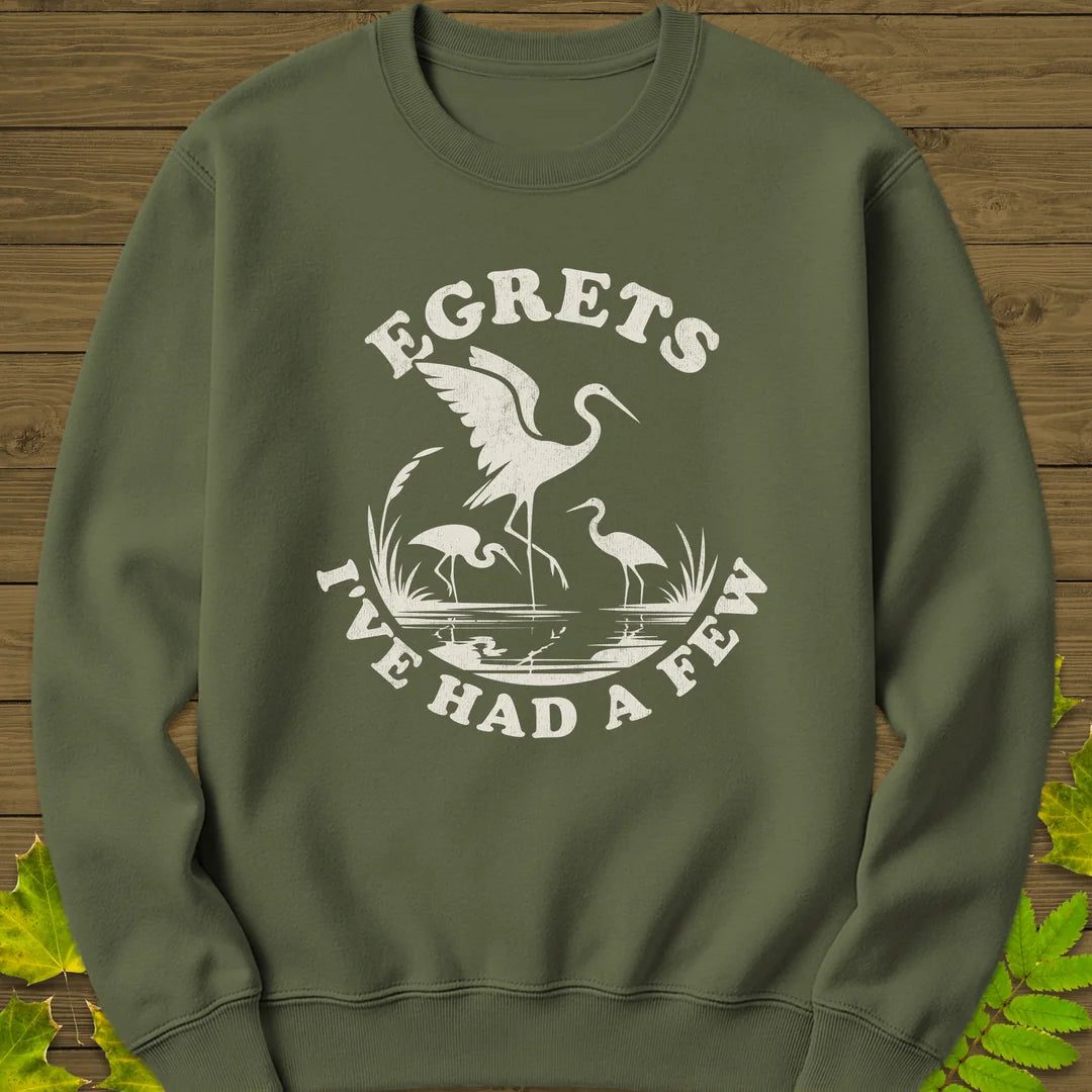 Egret Bird Pun Sweatshirt in Military Green