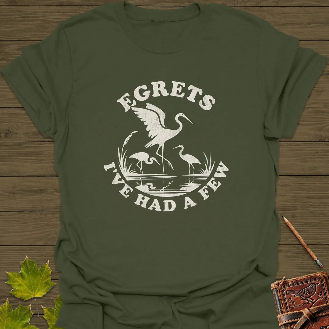 Egret Bird Pun T-Shirt in Military Green