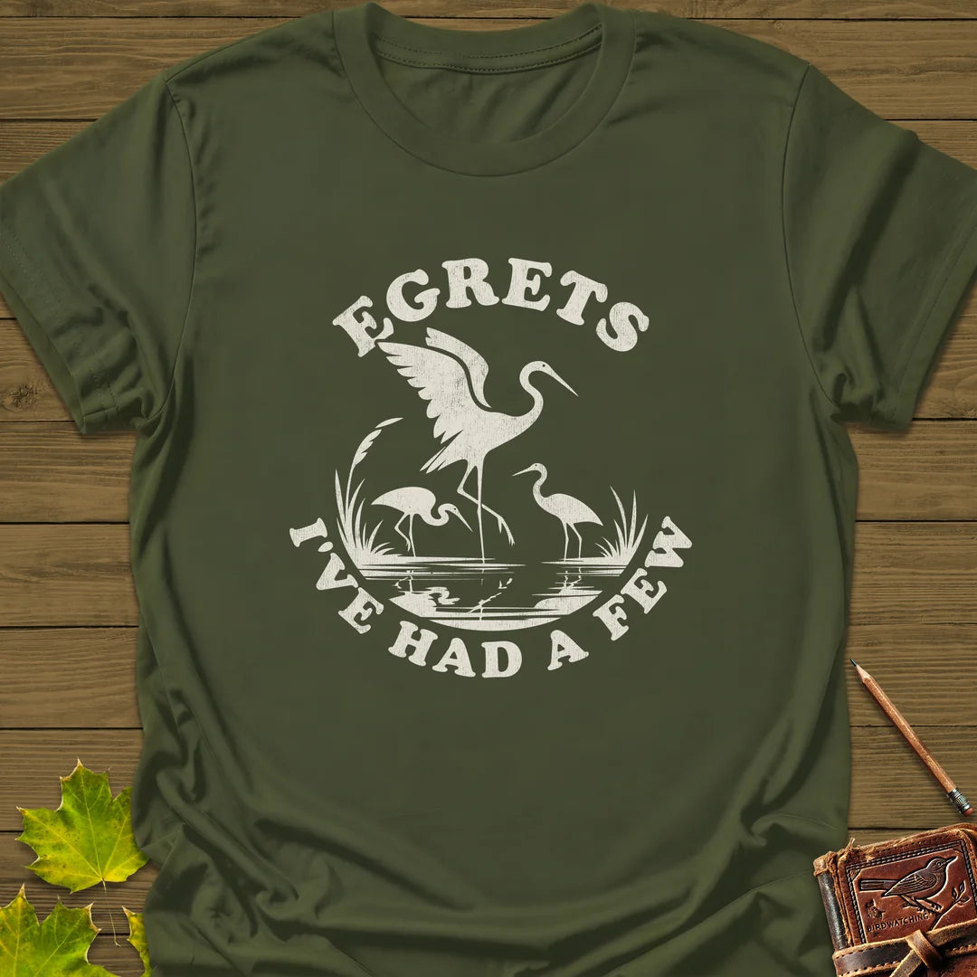 Egret Bird Pun T-Shirt in Military Green