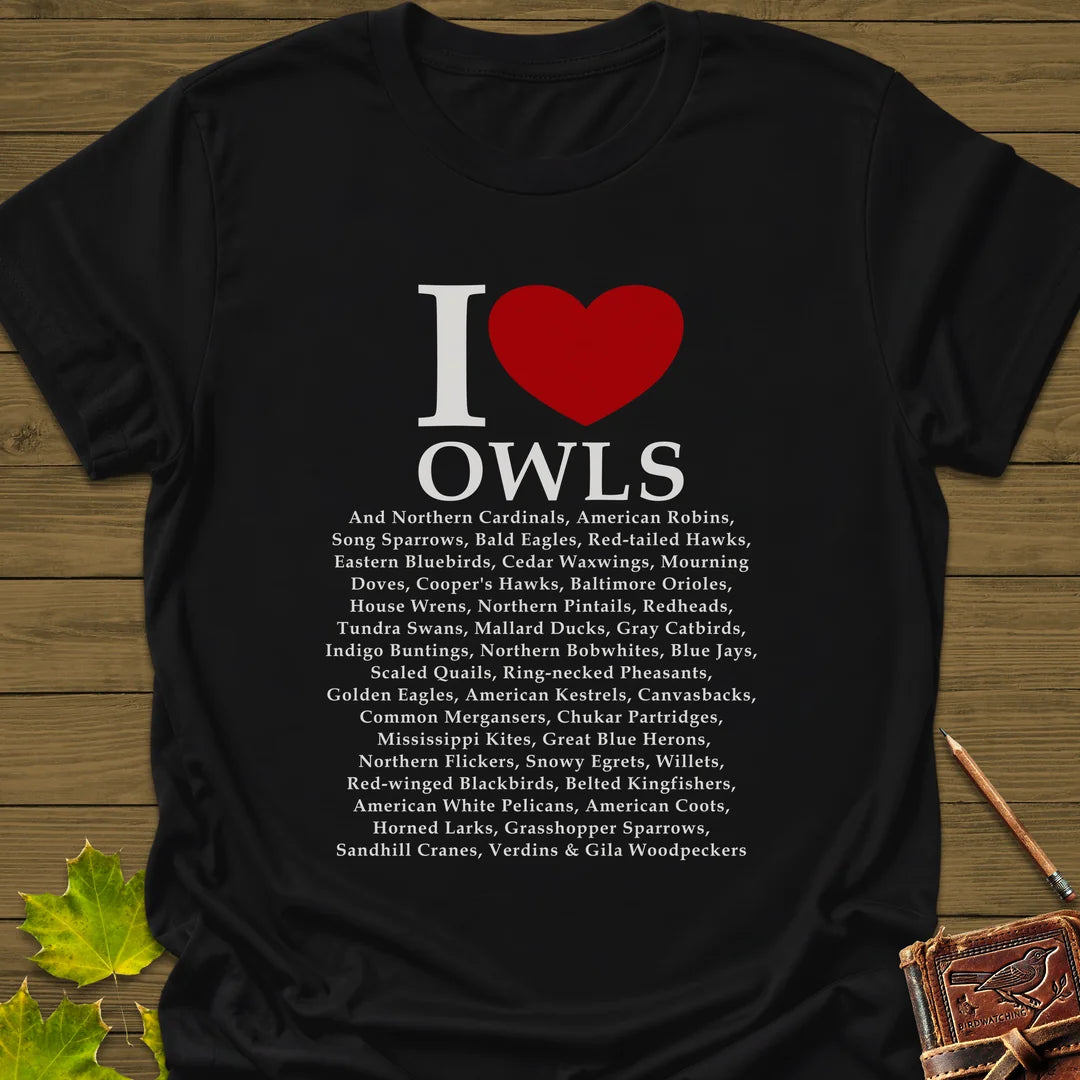 I Love Owls T-Shirt in Black