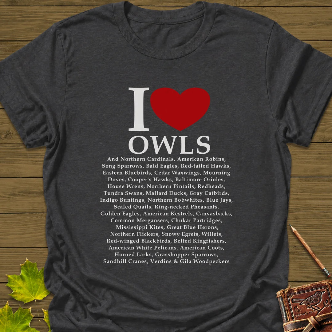 I Love Owls T-Shirt in Dark Heather