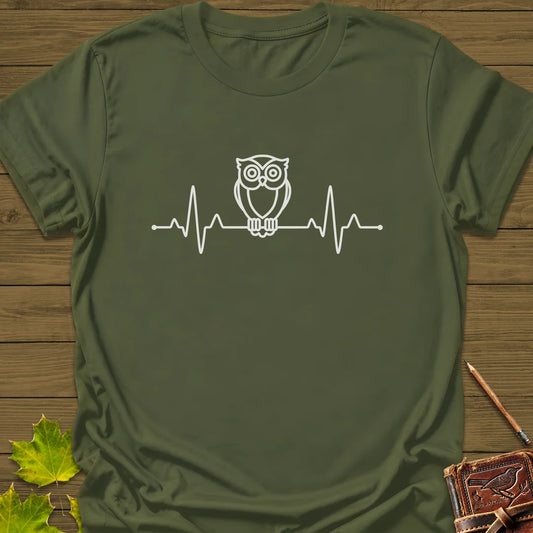 Owl Heartbeat T-Shirt in Military Green
