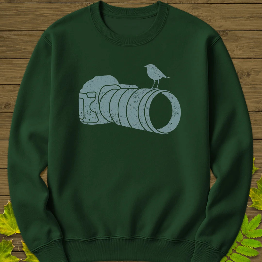 Retro Bird Photography Sweatshirt in Forest Green