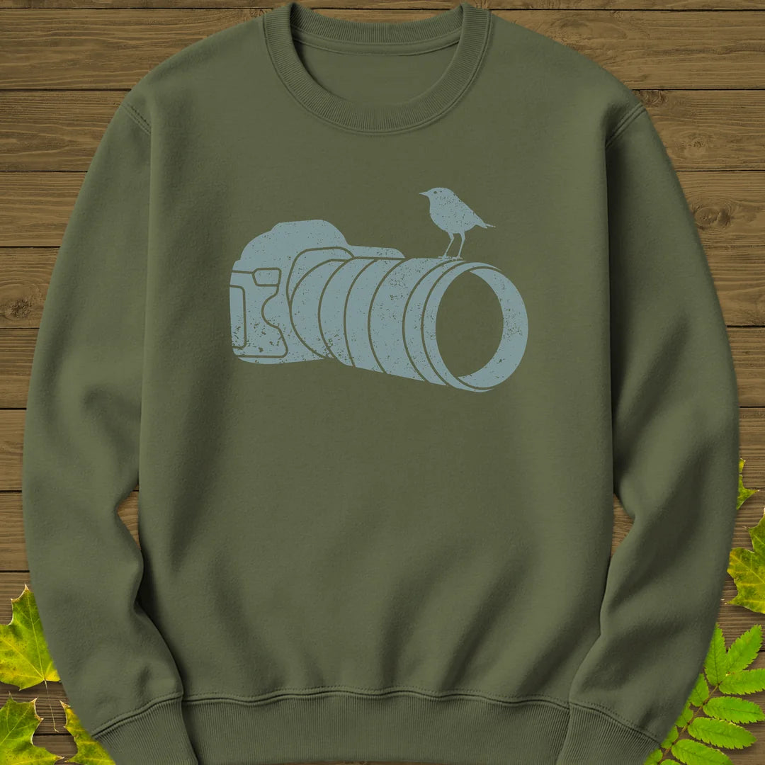 Retro Bird Photography Sweatshirt in Military Green