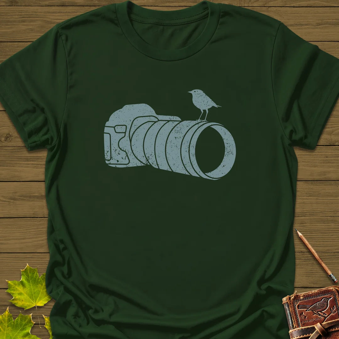 Retro Bird Photography T-Shirt in Forest Green