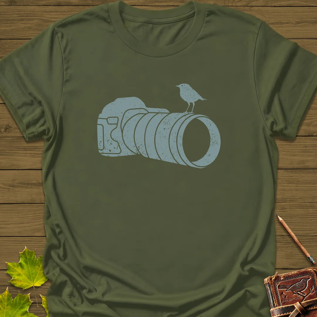 Retro Bird Photography T-Shirt in Military Green
