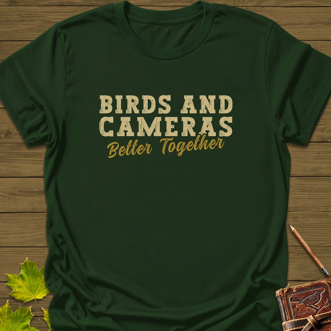 Birds And Cameras T-Shirt in Forest Green
