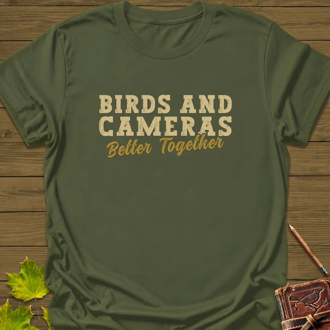Birds And Cameras T-Shirt in Military Green