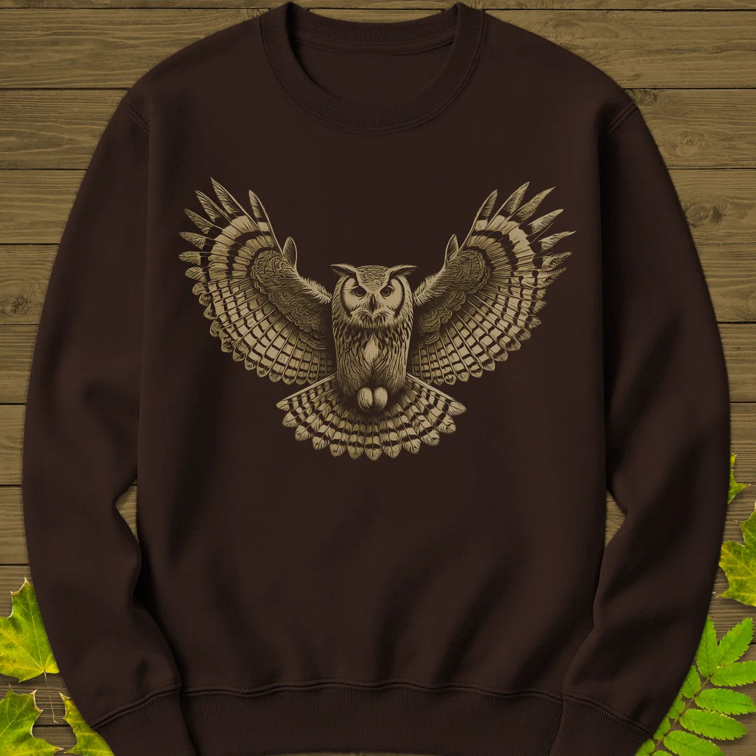 Winged Wisdom Owl Sweatshirt in Dark Chocolate