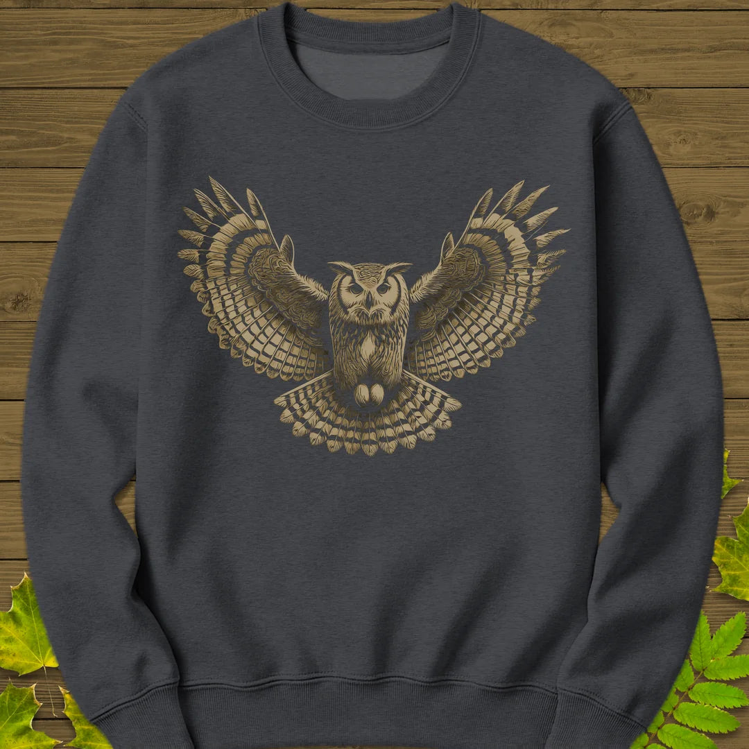 Winged Wisdom Owl Sweatshirt in Dark Heather