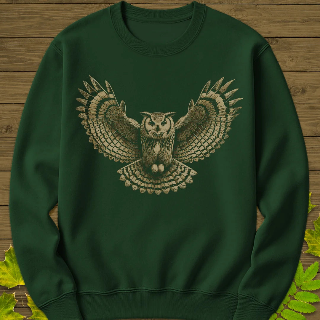 Winged Wisdom Owl Sweatshirt in Forest Green