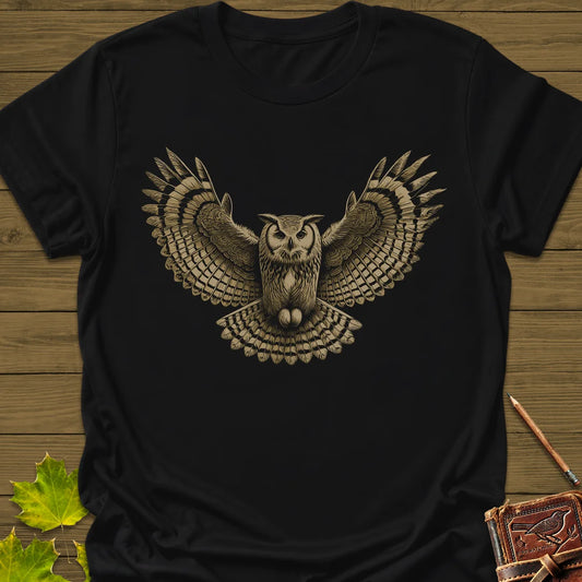 Winged Wisdom Owl T-Shirt in Black