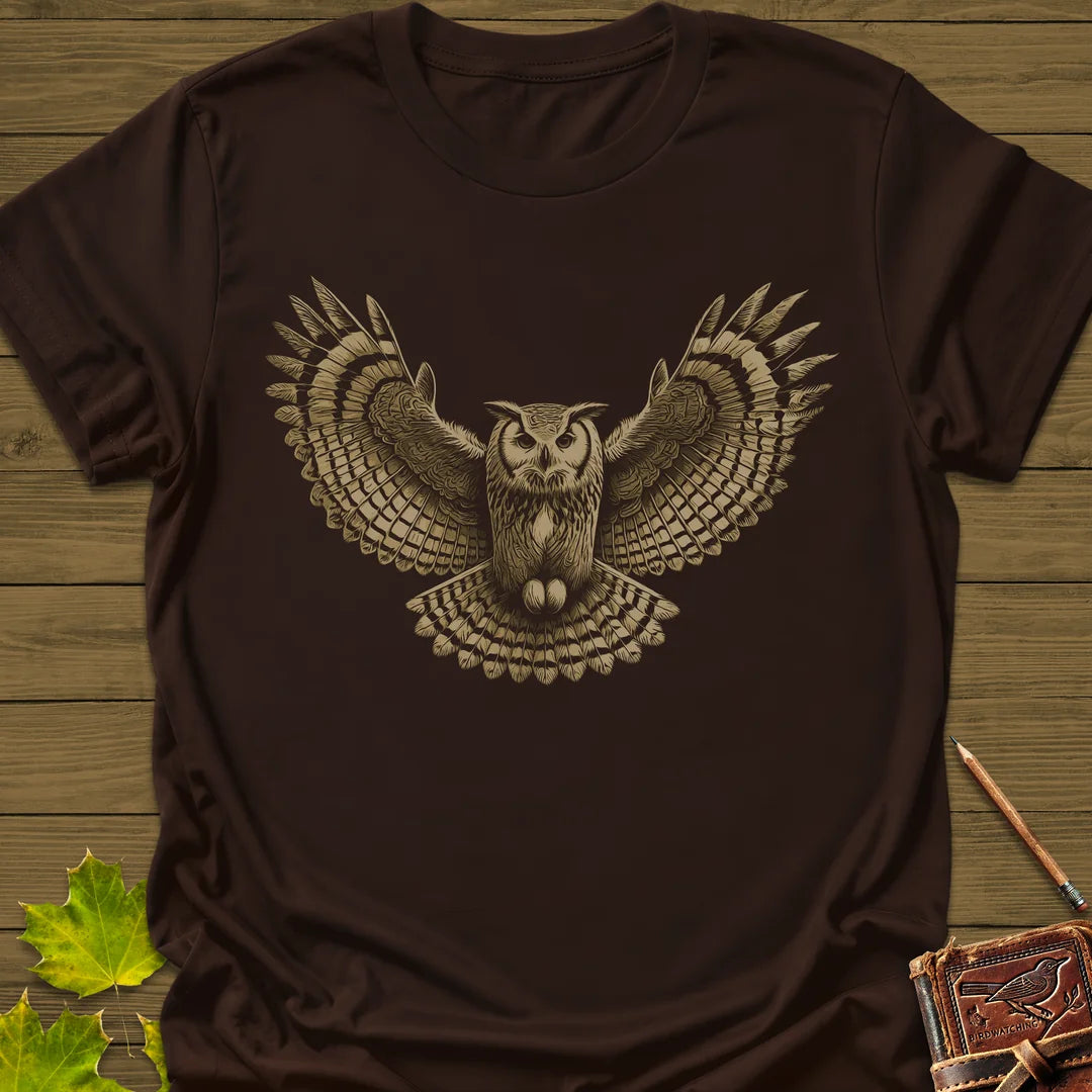 Winged Wisdom Owl T-Shirt in Dark Chocolate