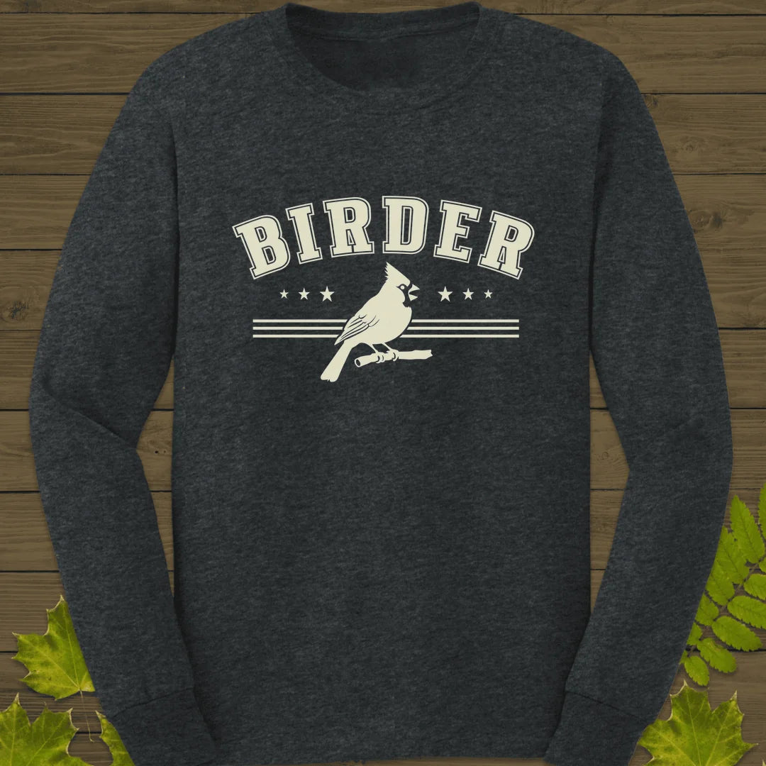 Retro Birder Logo Long Sleeve in Dark Heather