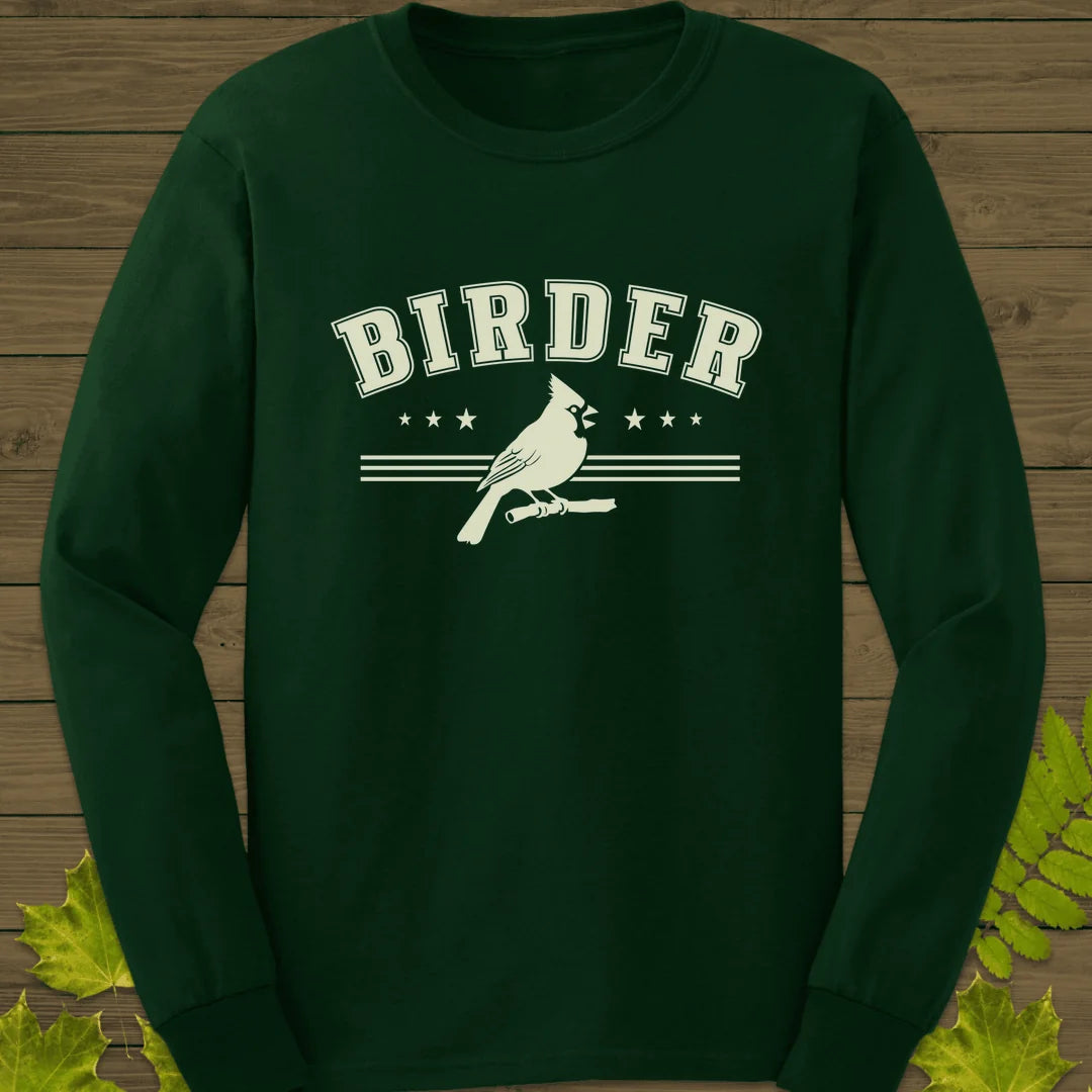 Retro Birder Logo Long Sleeve in Forest Green
