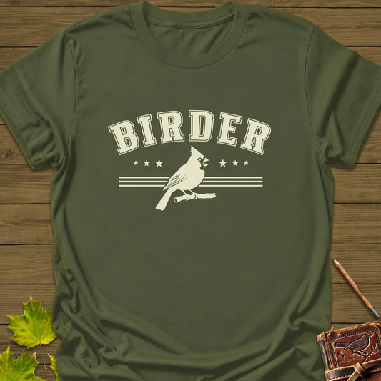Retro Birder Logo T-Shirt in Military Green
