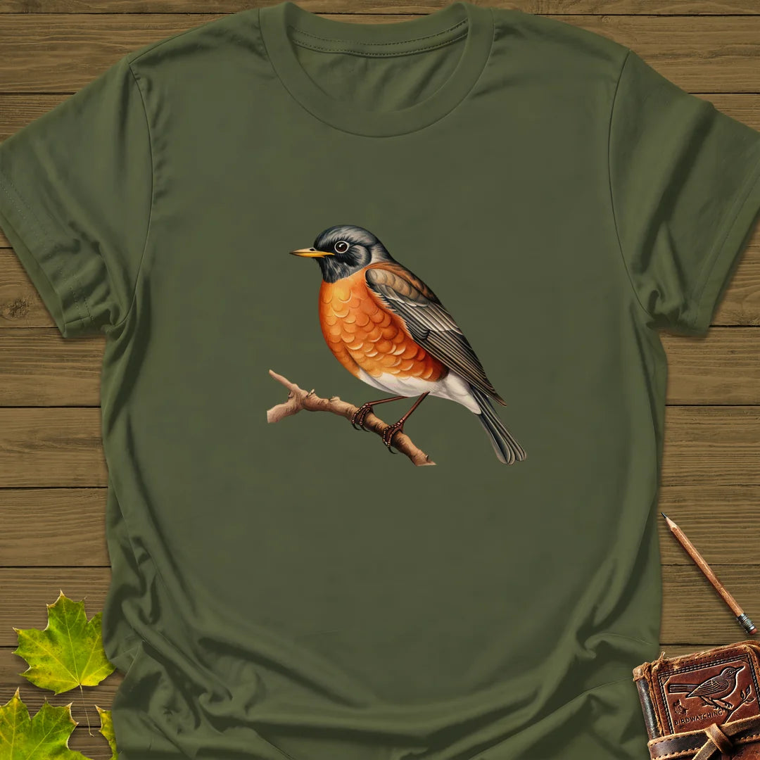 Rustic Robin T-Shirt in Military Green