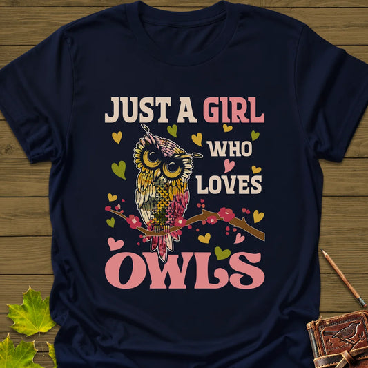 Girl Who Loves Owls T-Shirt in Navy