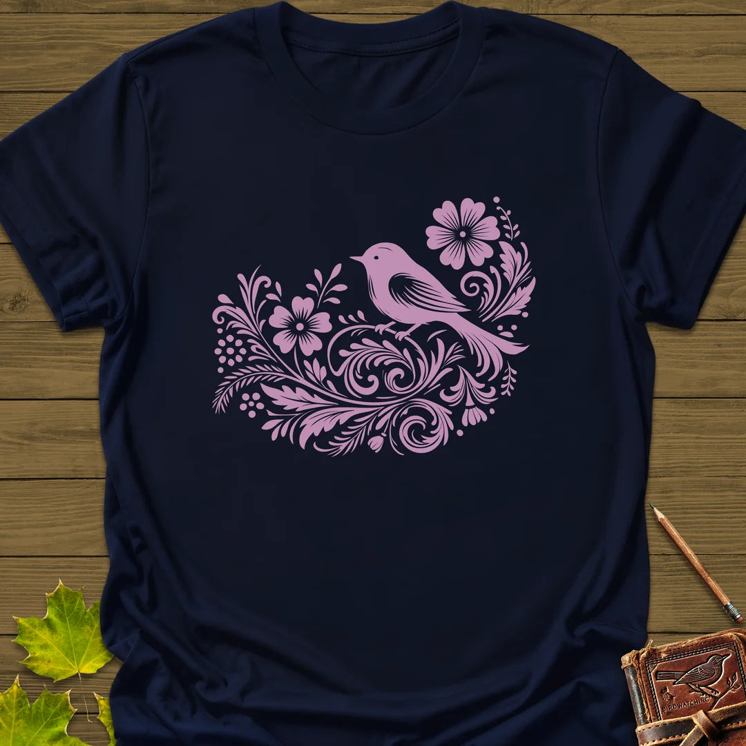 Bird and Blooms T-Shirt in Navy