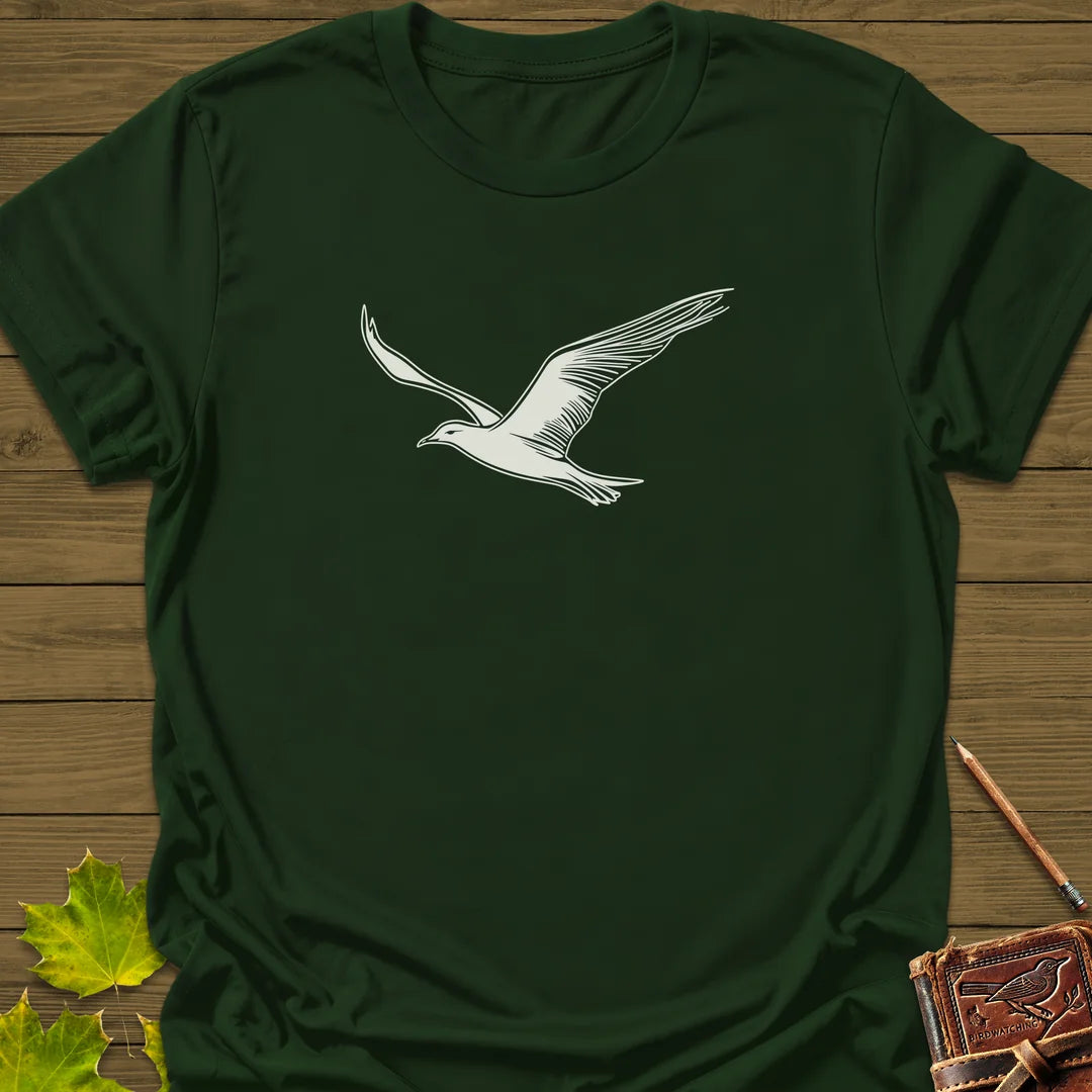 Open Skies Seagull T-Shirt in Forest Green