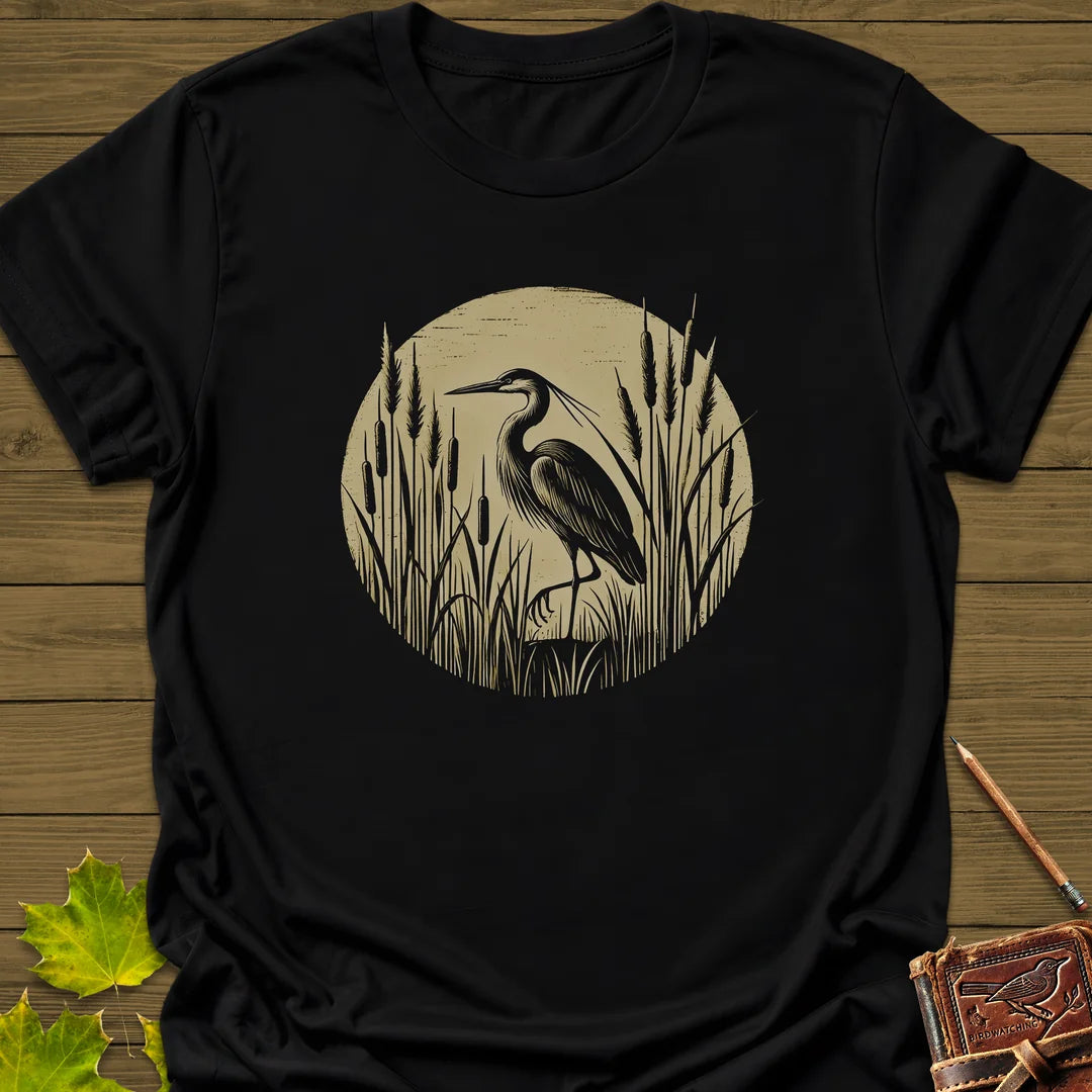 Rustic Wildlife Heron T-Shirt in Black