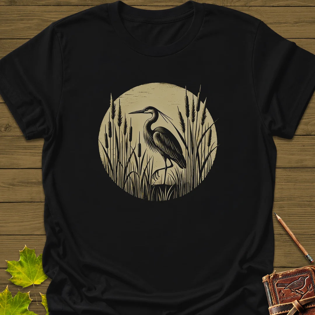 Rustic Wildlife Heron T-Shirt in Black