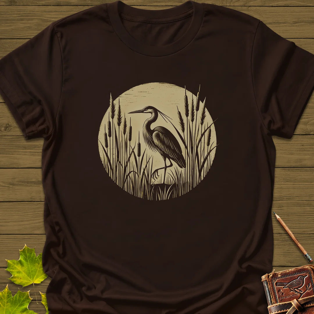 Rustic Wildlife Heron T-Shirt in Dark Chocolate
