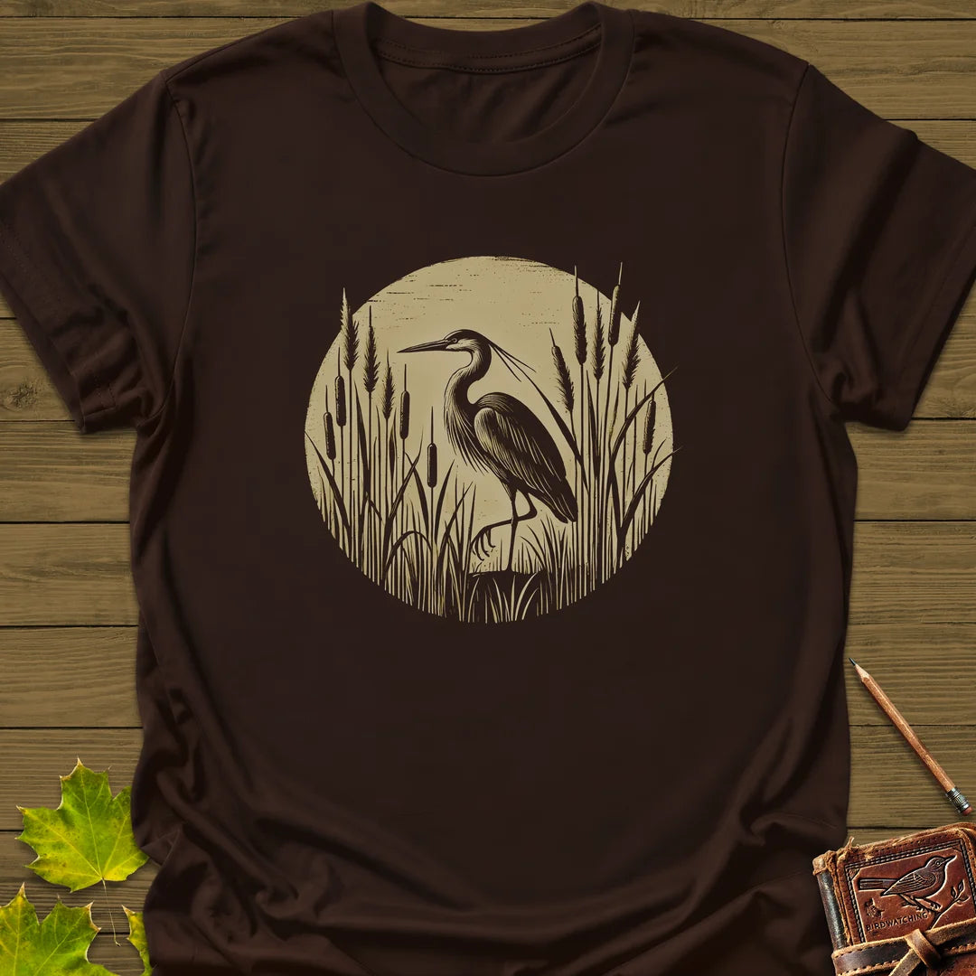 Rustic Wildlife Heron T-Shirt in Dark Chocolate